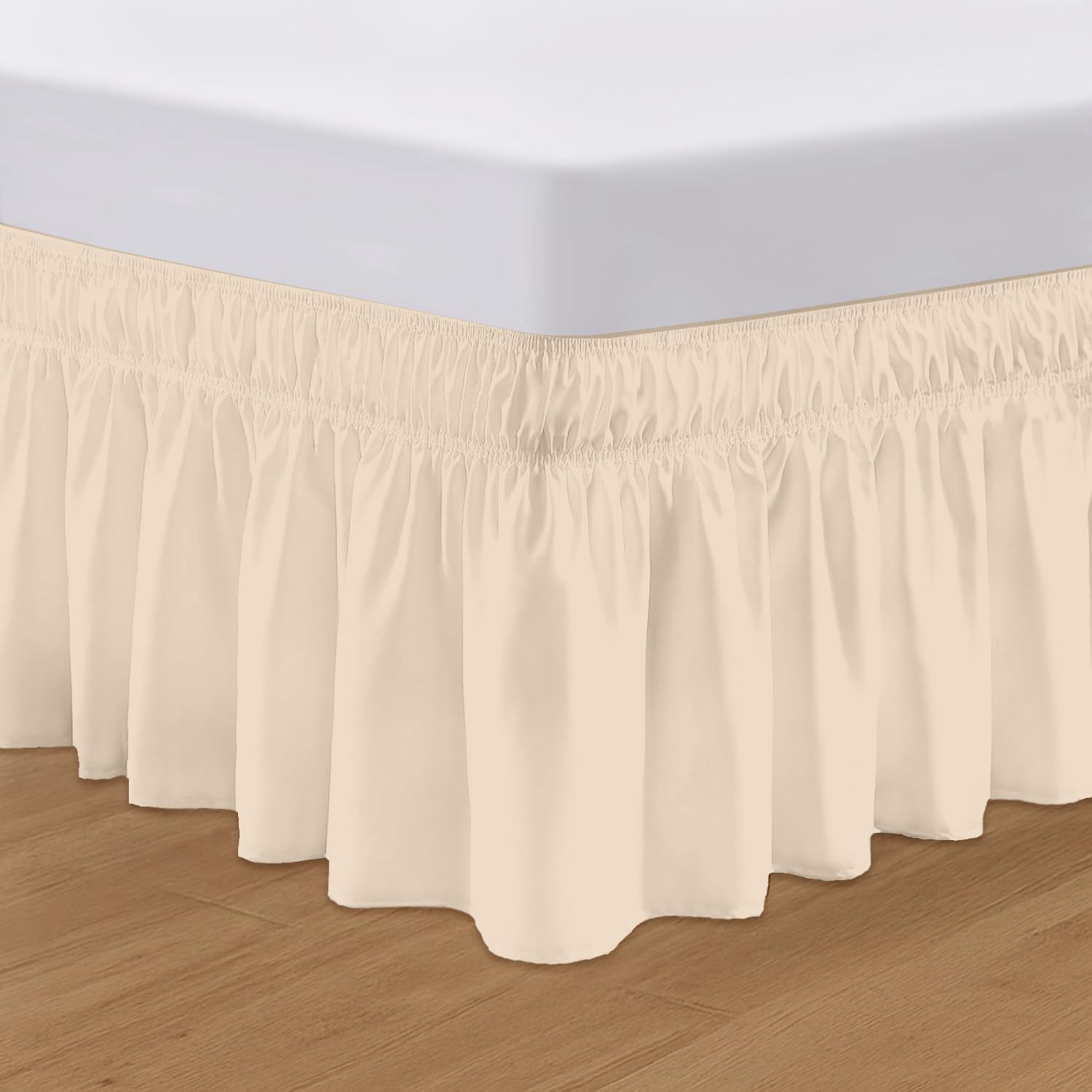 SGI bedding 9 inch Drop Wraparound Bed Skirt California King Size - No Lifting Required, Adjustable Easy Fit Elastic Strap, Classic Gathered Styling Dust Ruffle, Fade Resistant -Beige