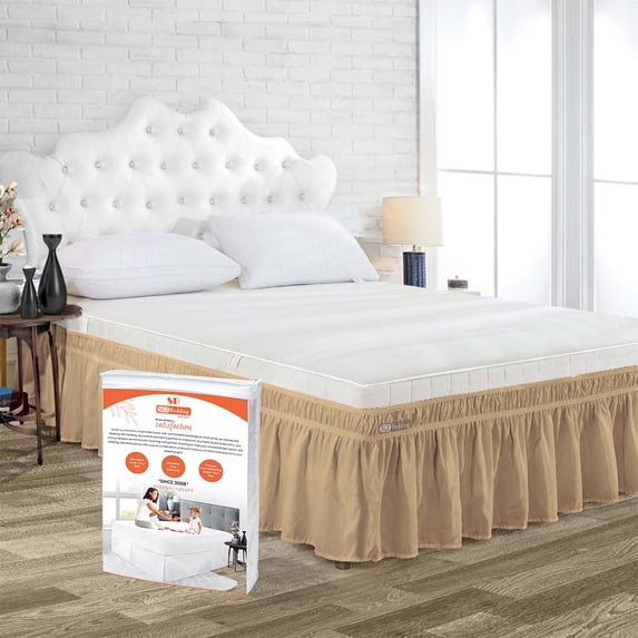 SGI Bedding 18 Inch Wrap Around Bedskirt | Microfiber Wrap Around Bed Skirt | Fade-Resistant, Wrinkle-free, Anti-static, Decorative, Extra Storage Space, Clutter-Free | Family XL, Taupe