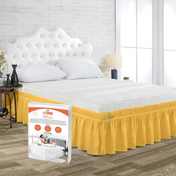 SGI Bedding 18 Inch Wrap Around Bedskirt | Microfiber Wrap Around Bed Skirt | Fade-Resistant, Wrinkle-free, Anti-static, Decorative, Extra Storage Space, Clutter-Free | Family King, Golden