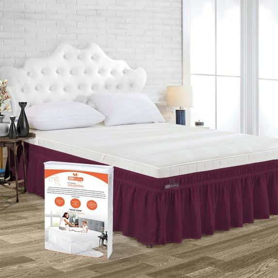 SGI Bedding 18 Inch Wrap Around Bedskirt | Microfiber Wrap Around Bed Skirt | Fade-Resistant, Wrinkle-free, Anti-static, Decorative, Extra Storage Space, Clutter-Free | Family King, Wine