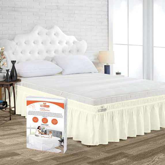 SGI Bedding 18 Inch Wrap Around Bedskirt | Microfiber Wrap Around Bed Skirt | Fade-Resistant, Wrinkle-free, Anti-static, Decorative, Extra Storage Space, Clutter-Free | Wyoming King, Ivory