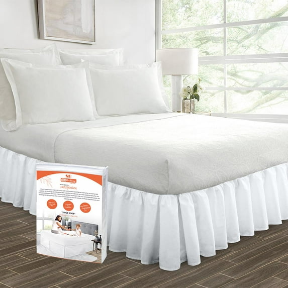 SGI Bedding 21 Inch Ruffled Bed Skirt | Microfiber Bed Skirt | Fade Resistant, Wrinkle Free, Anti-static, Decorative, Extra Storage Space, Clutter-Free |California King, White