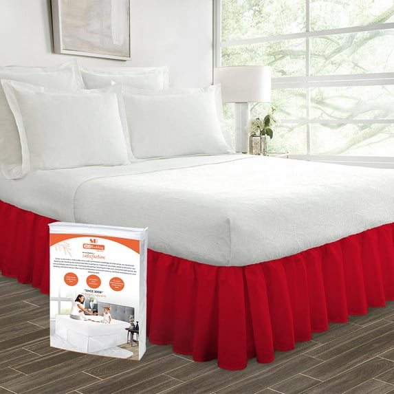 SGI Bedding 21 Inch Ruffled Bed Skirt | Microfiber Bed Skirt | Fade Resistant, Wrinkle Free, Anti-static, Decorative, Extra Storage Space, Clutter-Free |Queen, Blood Red