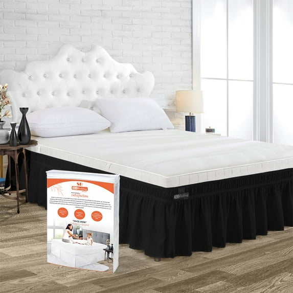 SGI Bedding 24 Inch Wrap Around Bedskirt | Microfiber Wrap Around Bed Skirt | Fade-Resistant, Wrinkle-free, Anti-static, Decorative, Extra Storage Space, Clutter-Free | Family King, Black