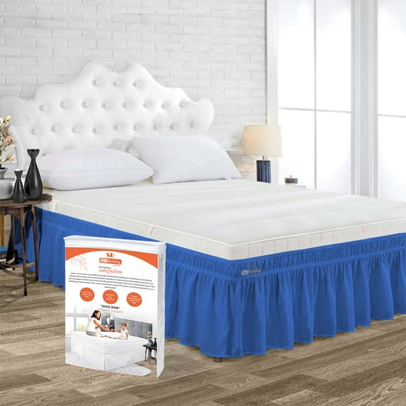 SGI Bedding 24 Inch Wrap Around Bedskirt | Microfiber Wrap Around Bed Skirt | Fade-Resistant, Wrinkle-free, Anti-static, Decorative, Extra Storage Space, Clutter-Free | Family XL, Egyptian Blue