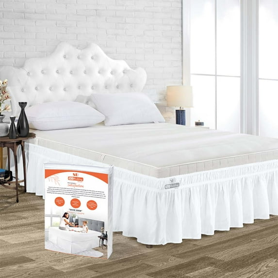 SGI Bedding 24 Inch Wrap Around Bedskirt | Microfiber Wrap Around Bed Skirt | Fade-Resistant, Wrinkle-free, Anti-static, Decorative, Extra Storage Space, Clutter-Free | Texas King, White