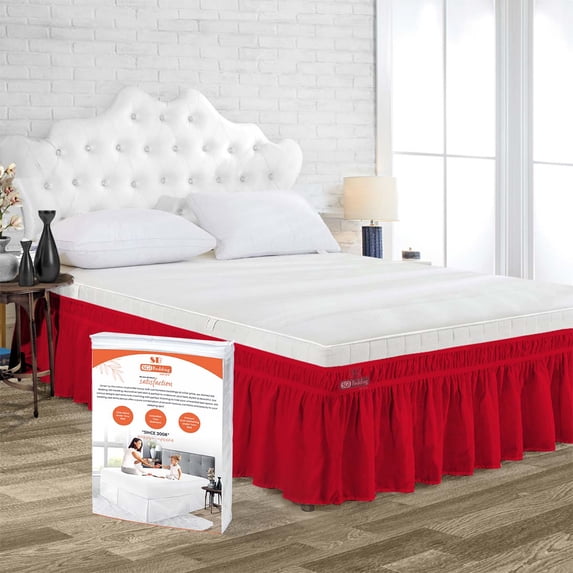 SGI Bedding 24 Inch Wrap Around Bedskirt | Microfiber Wrap Around Bed Skirt | Fade-Resistant, Wrinkle-free, Anti-static, Decorative, Extra Storage Space, Clutter-Free | Wyoming King, Blood Red