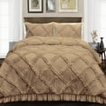 thumbnail image 1 of SGI Bedding 3 Piece Cotton Diamond Ruffle Duvet Cover Taupe Solid 600TC Oversized King, 1 of 8