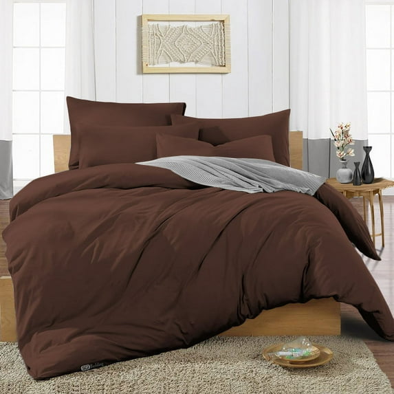SGI Bedding 3 Piece Cotton Duvet Cover Chocolate Solid 600 Thread Count Twin
