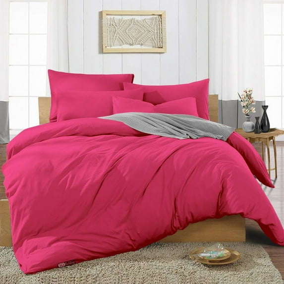 SGI Bedding 3 Piece Cotton Duvet Cover Hot Pink Solid 600 Thread Count Full