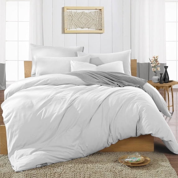 SGI Bedding 3 Piece Cotton Duvet Cover White Solid 600 Thread Count Twin XL