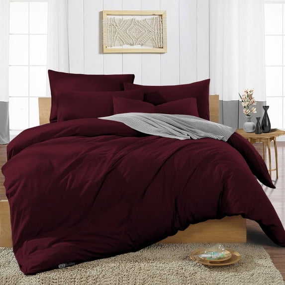 SGI Bedding 3 Piece Cotton Duvet Cover Wine Solid 600 Thread Count Twin XL