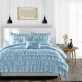 thumbnail image 1 of SGI Bedding 3 Piece Cotton Multi Ruffle Duvet Cover Light Blue Solid 600TC King, 1 of 7