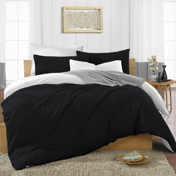 SGI Bedding 3 Piece Reversible Cotton Duvet Cover Black Solid 600TC King