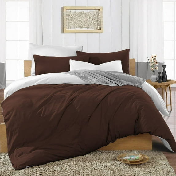 SGI Bedding 3 Piece Reversible Cotton Duvet Cover Chocolate Solid 600TC Oversized King
