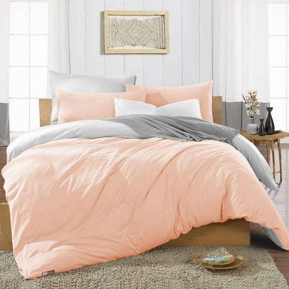 SGI Bedding 3 Piece Reversible Cotton Duvet Cover Peach Solid 600TC Full