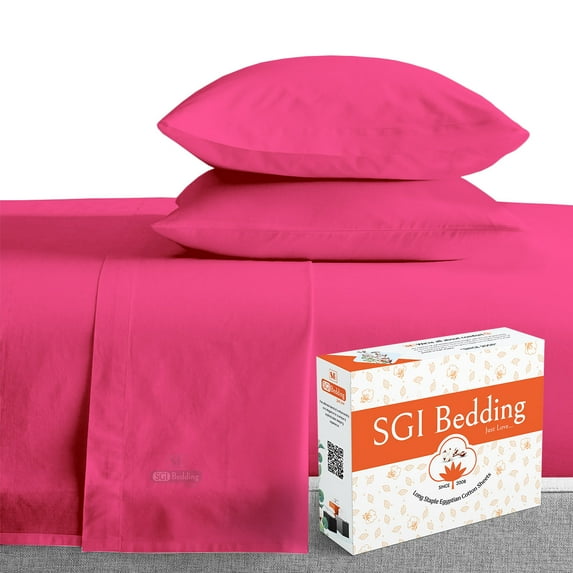 SGI Bedding 600 TC Egyptian Cotton Bed Sheet Set - Alaskan King Size Sheets 600 Count Sheets for Alaskan King Size Bed - Soft, Durable Sheets Cotton Sheets in 600 TC 12" Deep Hot Pink