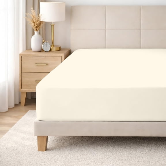 SGI bedding 100% Egyptian Cotton 600 TC California King Size Fitted Sheet Only Soft, Smooth Sateen Weave 15" inch Deep Pocket Fitted Bed Sheet - Butter