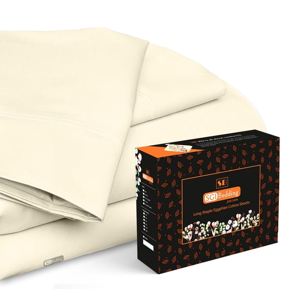 SGI Bedding 600 TC Egyptian Cotton Bed Sheet Set - Alberta King Size Sheets 600 Count Sheets Soft, Durable Sheets Cotton Sheets in 600 TC 15" Deep, Ivory Solid