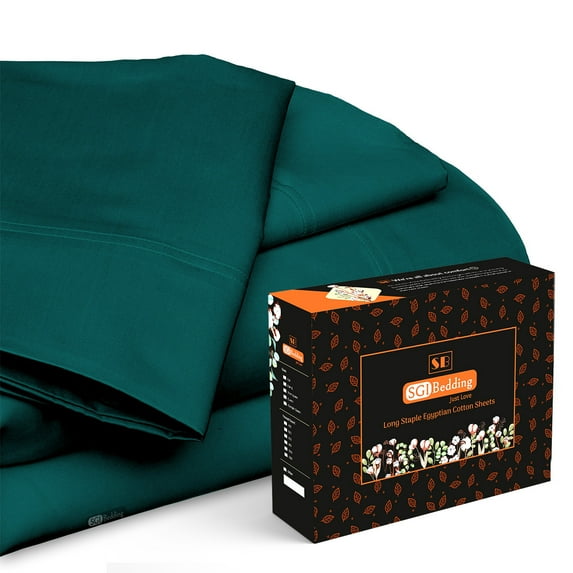 SGI Bedding 600 TC Egyptian Cotton Bed Sheet Set - Alberta King Size Sheets 600 Count Sheets Soft, Durable Sheets Cotton Sheets in 600 TC 15" Deep, Teal Solid