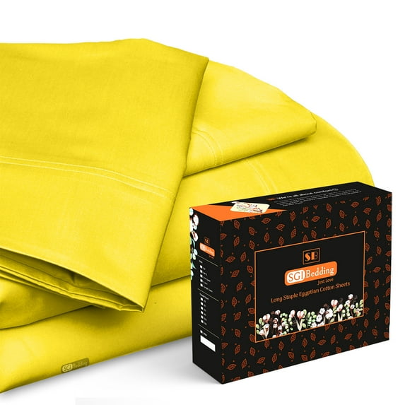 SGI Bedding 600 TC Egyptian Cotton Bed Sheet Set - Alberta King Size Sheets 600 Count Sheets Soft, Durable Sheets Cotton Sheets in 600 TC 18" Deep, Yellow Solid