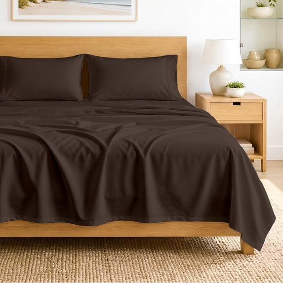 SGI Bedding 600 TC Full-XL Size 4 Pc Sheet set - 100% Egyptian Cotton Sheets Sateen Weave, Breathable, 15" Deep Pocket, Hotel Luxury Soft Bed Sheets, Chocolate