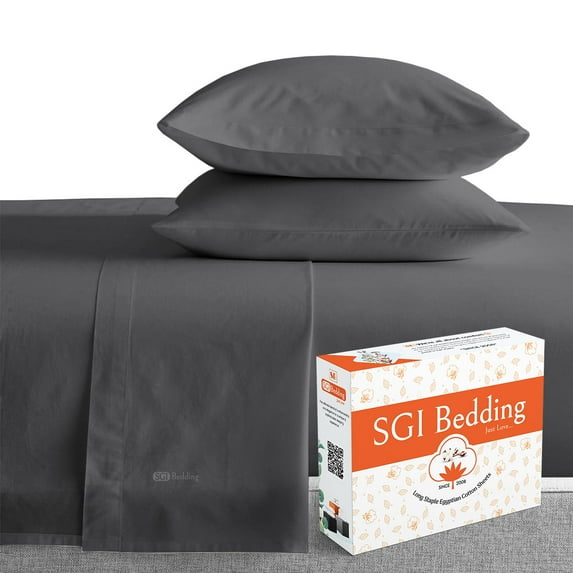 SGI Bedding 600 TC Egyptian Cotton Bed Sheet Set - California King Size Sheets 600 Count Sheets for California King Size Bed - Soft, Durable Sheets Cotton Sheets in 600 TC 18" Deep Dark Gray