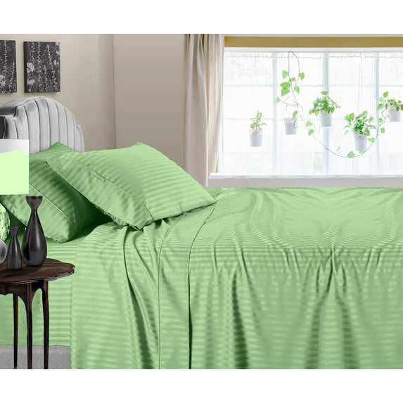 SGI Bedding 600 TC Egyptian Cotton Bed Sheet Set - Family King Size Sheets 600 Count Sheets Soft, Durable Sheets Cotton Sheets in 600 TC 18" Deep, Moss Stripe