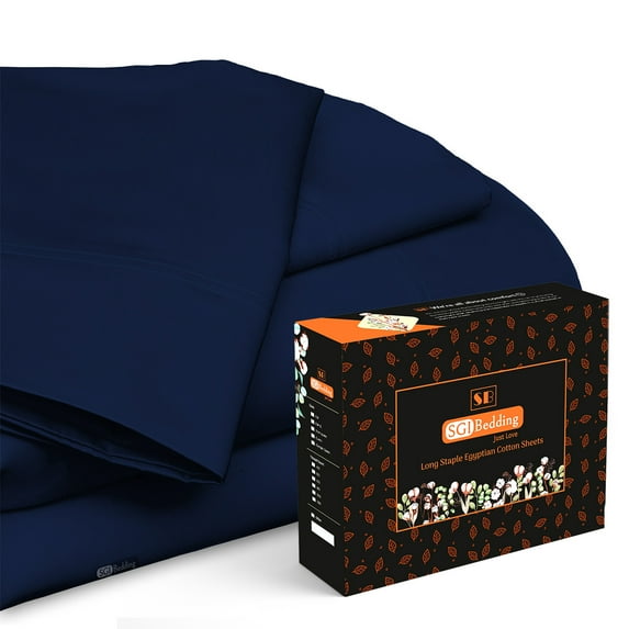 SGI Bedding 600 TC Egyptian Cotton Bed Sheet Set - Family King Size Sheets 600 Count Sheets Soft, Durable Sheets Cotton Sheets in 600 TC 18" Deep, Navy Blue Solid