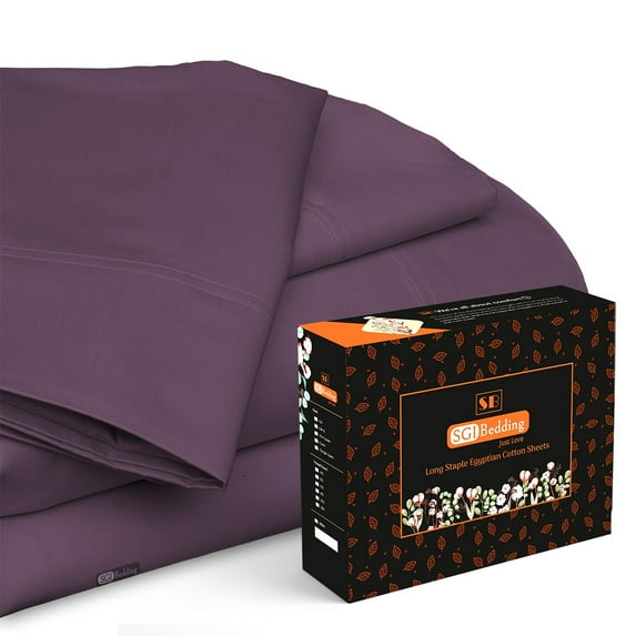 SGI Bedding 600 TC Egyptian Cotton Bed Sheet Set - Family King Size Sheets 600 Count Sheets Soft, Durable Sheets Cotton Sheets in 600 TC 18" Deep, Plum Solid