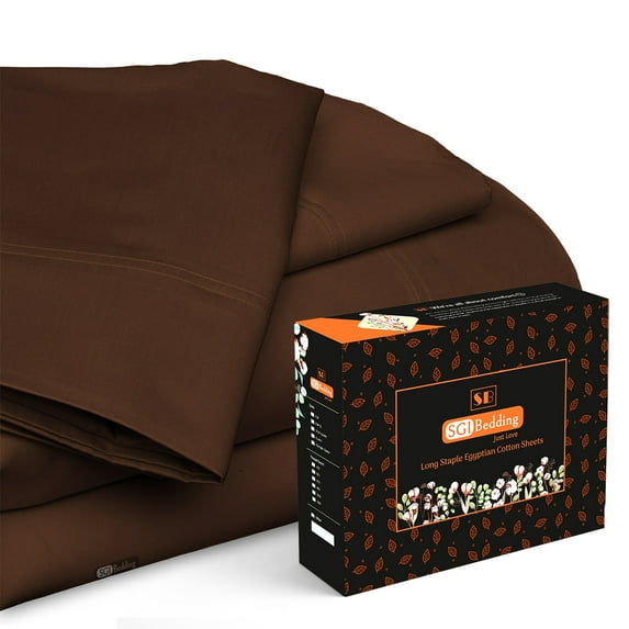 SGI Bedding 600 TC Egyptian Cotton Bed Sheet Set - Family XL Size Sheets 600 Count Sheets Soft, Durable Sheets Cotton Sheets in 600 TC 15" Deep, Chocolate Solid