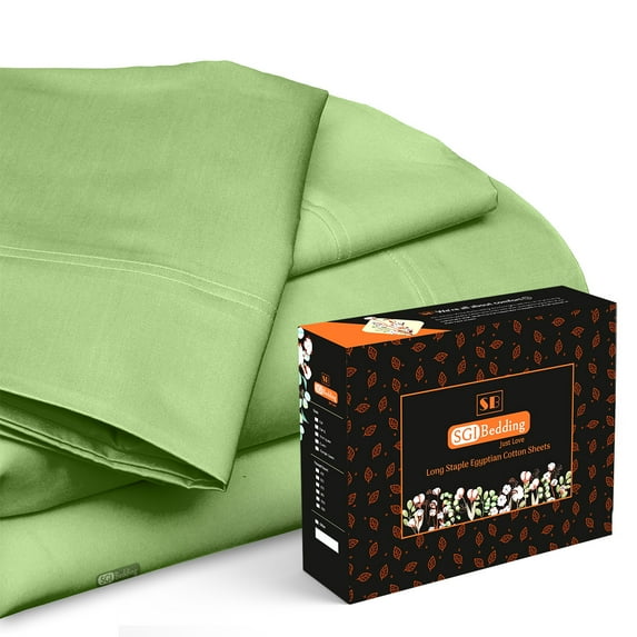 SGI Bedding 600 TC Egyptian Cotton Bed Sheet Set - Family XL Size Sheets 600 Count Sheets Soft, Durable Sheets Cotton Sheets in 600 TC 15" Deep, Sage Solid