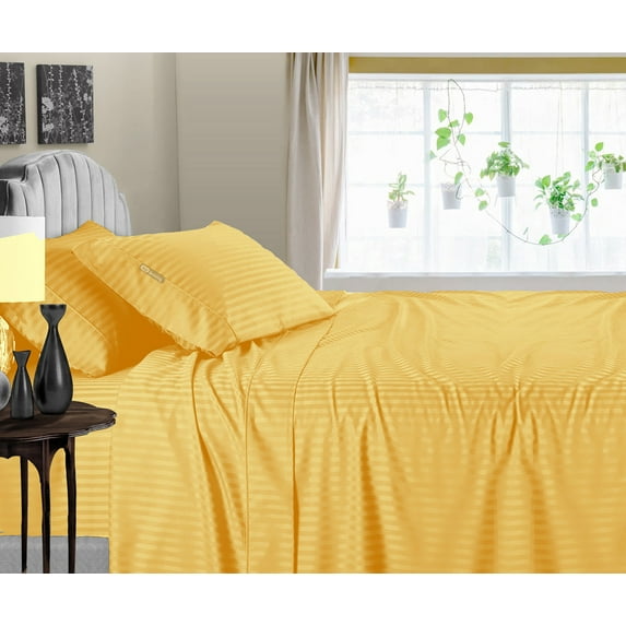 SGI Bedding 600 TC Egyptian Cotton Bed Sheet Set - Family XL Size Sheets 600 Count Sheets Soft, Durable Sheets Cotton Sheets in 600 TC 18" Deep, Golden Stripe