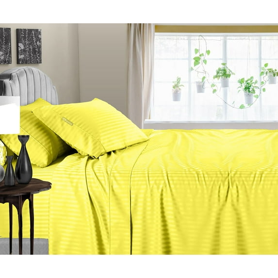 SGI Bedding 600 TC Egyptian Cotton Bed Sheet Set - Family XL Size Sheets 600 Count Sheets Soft, Durable Sheets Cotton Sheets in 600 TC 18" Deep, Yellow Stripe