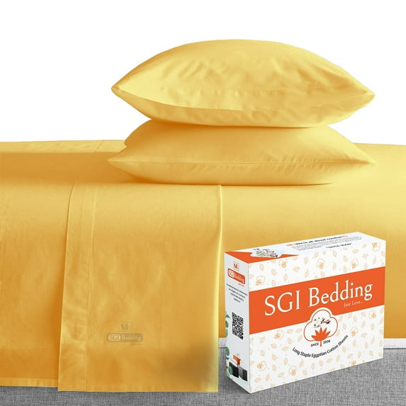 SGI Bedding 600 TC Egyptian Cotton Bed Sheet Set - Full Size Sheets 600 Count Sheets for Full Size Bed - Soft, Durable Sheets Cotton Sheets in 600 TC 12" Deep Golden