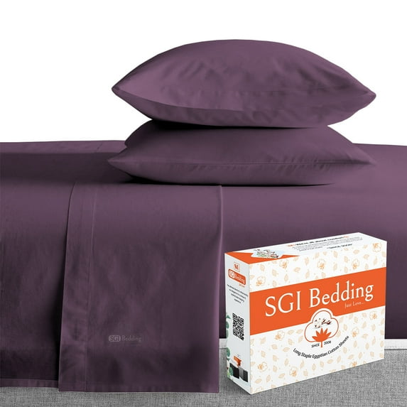 SGI Bedding 600 TC Egyptian Cotton Bed Sheet Set - Full XL Size Sheets 600 Count Sheets for Full XL Size Bed - Soft, Durable Sheets Cotton Sheets in 600 TC 15" Deep Plum