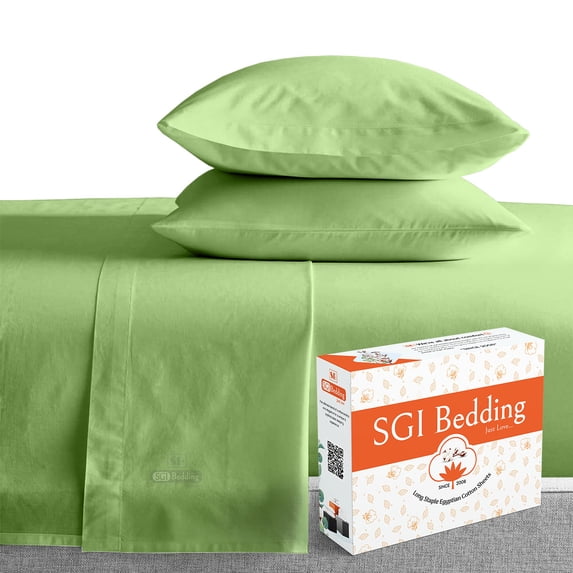 SGI Bedding 600 TC Egyptian Cotton Bed Sheet Set - Full XL Size Sheets 600 Count Sheets for Full XL Size Bed - Soft, Durable Sheets Cotton Sheets in 600 TC 15" Deep Sage