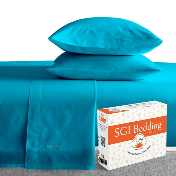 SGI Bedding 600 TC Egyptian Cotton Bed Sheet Set - King Size Sheets 600 Count Sheets for King Size Bed - Soft, Durable Sheets Cotton Sheets in 600 TC 12" Deep Turquoise Blue