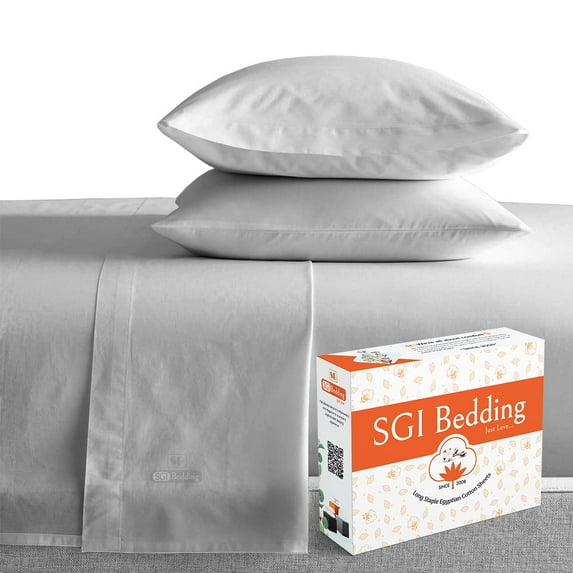 SGI Bedding 600 TC Egyptian Cotton Bed Sheet Set - King Size Sheets 600 Count Sheets for King Size Bed - Soft, Durable Sheets Cotton Sheets in 600 TC 15" Deep Lt. Gray
