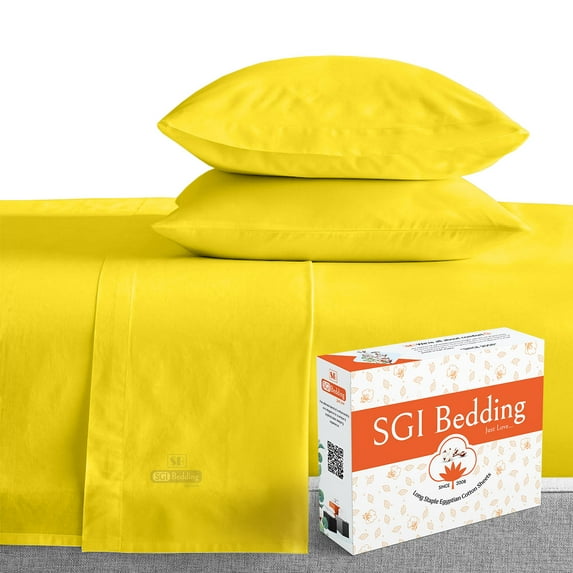 SGI Bedding 600 TC Egyptian Cotton Bed Sheet Set - King Size Sheets 600 Count Sheets for King Size Bed - Soft, Durable Sheets Cotton Sheets in 600 TC 15" Deep Yellow