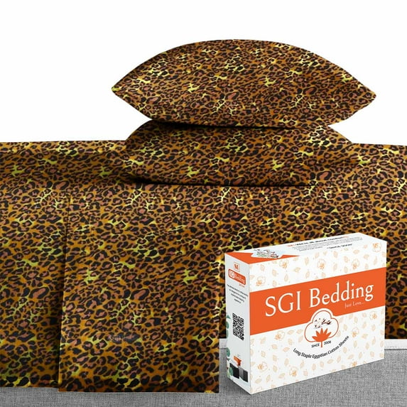 SGI Bedding 600 TC Egyptian Cotton Bed Sheet Set - Olympic Queen Size Sheets 600 Count Sheets for Olympic Queen Size Bed - Soft, Durable Sheets Cotton Sheets in 600 TC 15" Deep Leopard Print