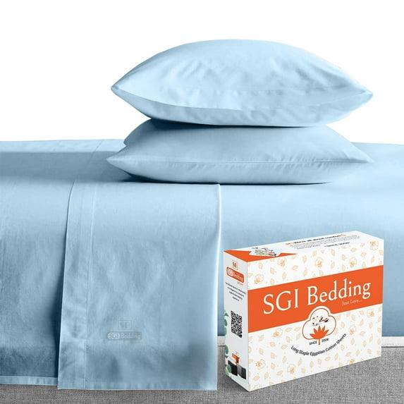 SGI Bedding 600 TC Egyptian Cotton Bed Sheet Set - Olympic Queen Size Sheets 600 Count Sheets for Olympic Queen Size Bed - Soft, Durable Sheets Cotton Sheets in 600 TC 18" Deep Lt.Blue