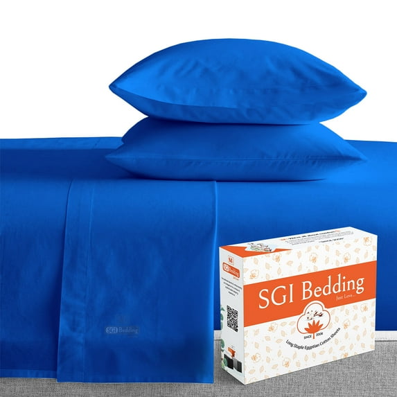 SGI Bedding 600 TC Egyptian Cotton Bed Sheet Set - RV King Size Sheets 600 Count Sheets for RV King Size Bed - Soft, Durable Sheets Cotton Sheets in 600 TC 15" Deep Egyptian Blue