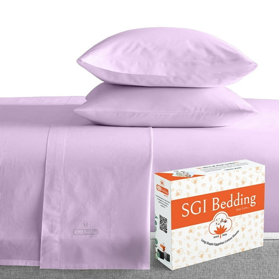 SGI Bedding 600 TC Egyptian Cotton Bed Sheet Set - Short King Size Sheets 600 Count Sheets for Short King Size Bed - Soft, Durable Sheets Cotton Sheets in 600 TC 12" Deep Lavender