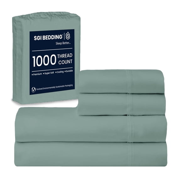 SGI bedding 100% Egyptian Cotton 1000 TC Sheets Full XL Size - 1000 TC Luxury Hotel Sheets, 15" Deep Pocket, Soft & Breathable 4-Piece Aqua Green Sheet Set