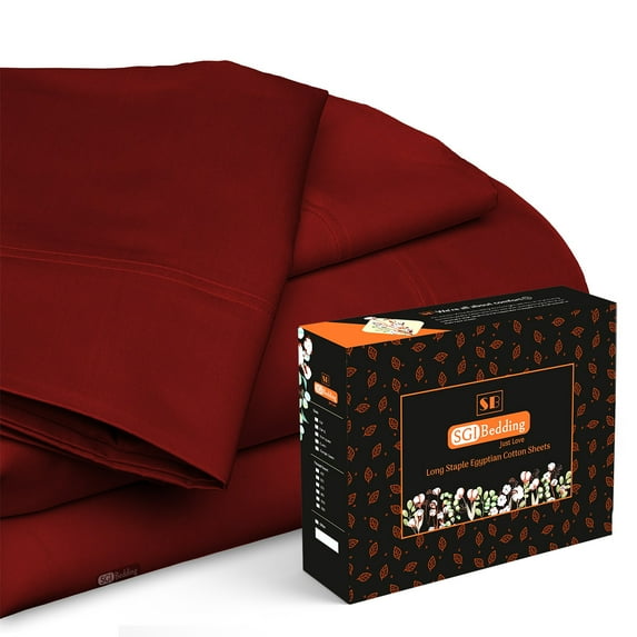 SGI Bedding 600 TC Egyptian Cotton Bed Sheet Set - Texas King Size Sheets 600 Count Sheets Soft, Durable Sheets Cotton Sheets in 600 TC 15" Deep, Burgundy Solid