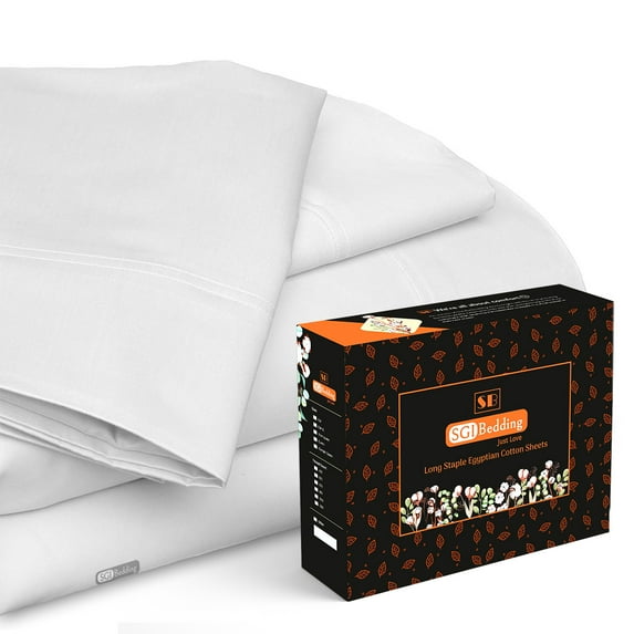 SGI Bedding 600 TC Egyptian Cotton Bed Sheet Set - Texas King Size Sheets 600 Count Sheets Soft, Durable Sheets Cotton Sheets in 600 TC 15" Deep, White Solid
