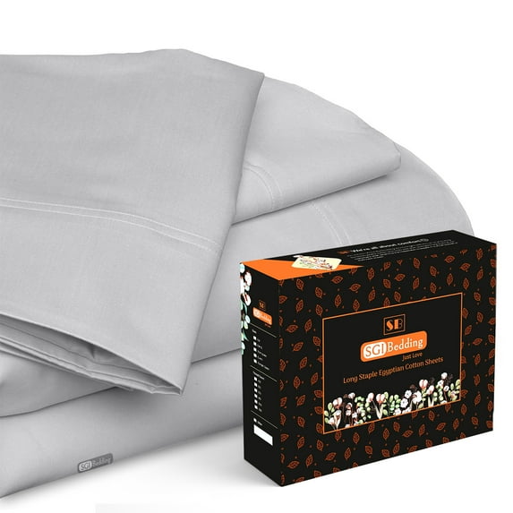 SGI Bedding 600 TC Egyptian Cotton Bed Sheet Set - Texas King Size Sheets 600 Count Sheets Soft, Durable Sheets Cotton Sheets in 600 TC 18" Deep, Light Gray Solid
