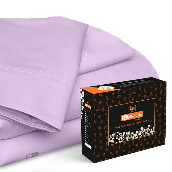 SGI Bedding 600 TC Egyptian Cotton Bed Sheet Set - Texas King Size Sheets 600 Count Sheets Soft, Durable Sheets Cotton Sheets in 600 TC 18" Deep, Lilac Solid