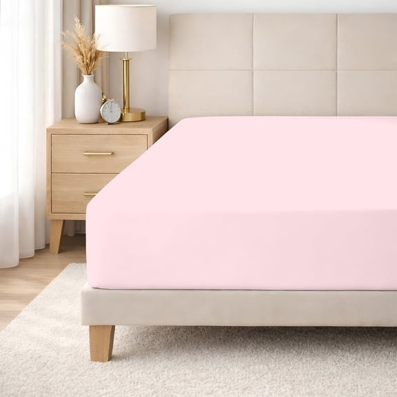 SGI bedding 100% Egyptian Cotton 600 TC Queen Size Fitted Sheet Only Soft, Smooth Sateen Weave 15" inch Deep Pocket Fitted Bed Sheet - Blush